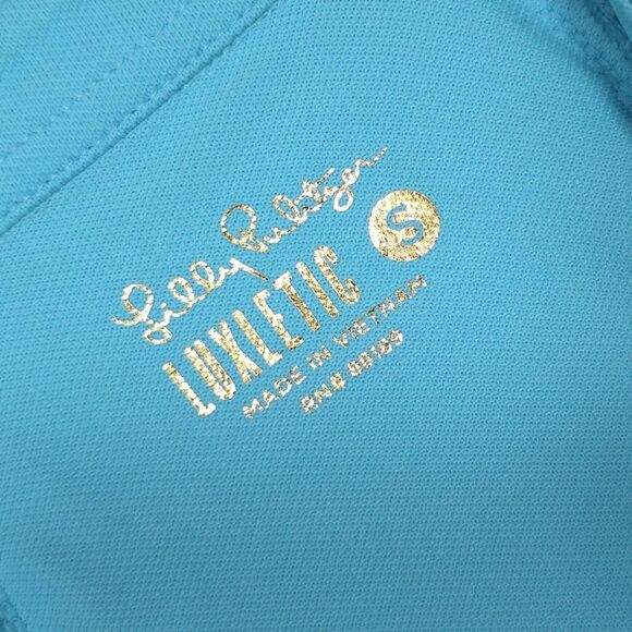 Lilly Pulitzer SMALL Top UPF 50+ Luxletic Martina Polo Blue Sleeveless Ruffle - Picture 3 of 11